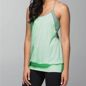 LULULEMON Mint Green Black No Limits StripedBuilt In Bra Shelf Tank Top Small